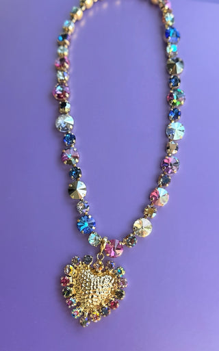 Lux Multi Color Volcano Stone Necklace - Removable Gem Heart