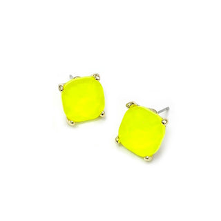 12mm Cushion Cut Square Glass Stud Earrings: Neon-Yellow - The Edit LLC