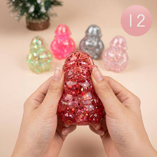 12PCS - Glitter Christmas Santa Squeeze Squishy Stress Relief Toy - The Edit LLC