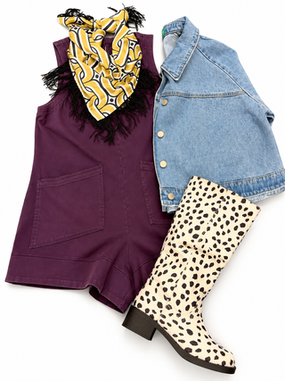 Sleeveless Patch Pocket Romper - Plum