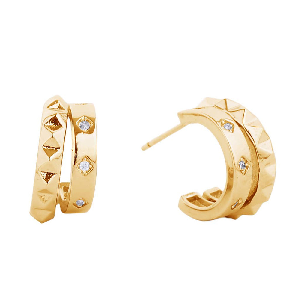 14K Gold - Dipped CZ Spiky Double Hoop Post Earring: GLD / ONE SIZE - The Edit LLC