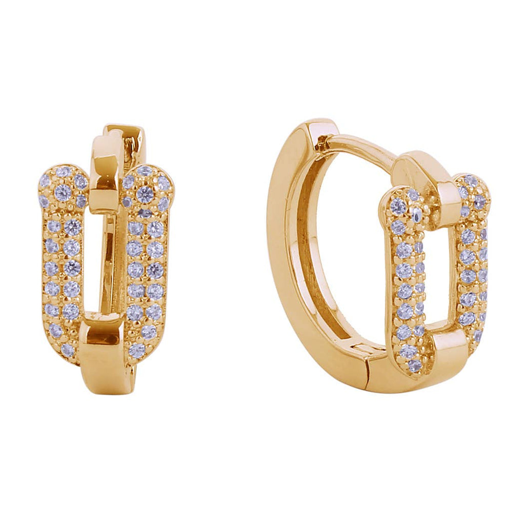 14K Gold - Dipped CZ U Shape Hoop Huggie Earring - The Edit LLC