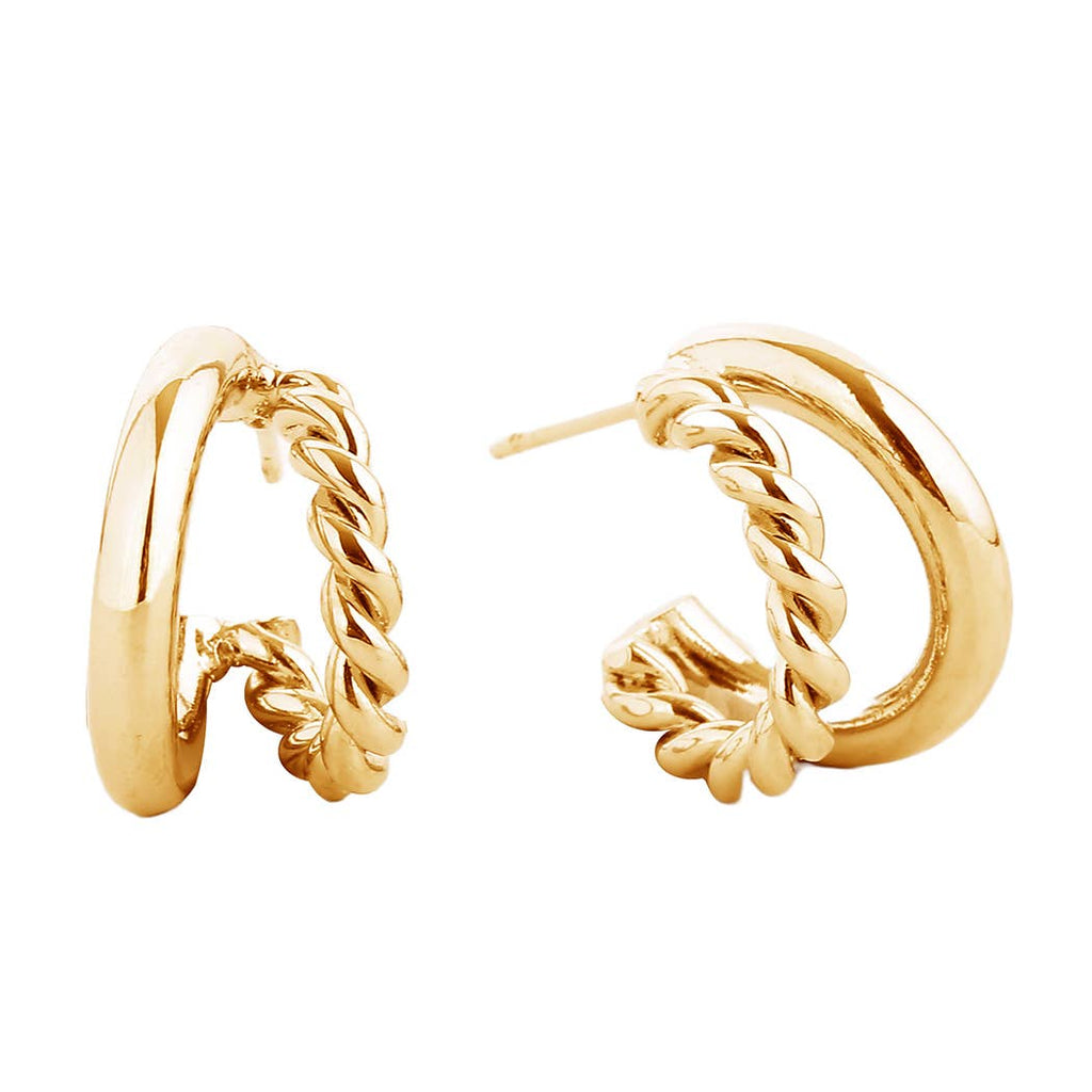 14K Gold - Dipped Twist&Solid Double Hoop Earring: GLD / ONE SIZE - The Edit LLC