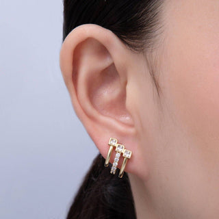 14K Gold Filled 15mm Micro Paved CZ Square Claw Stud Earrings | Earrings-00035 - The Edit LLC