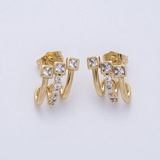 14K Gold Filled 15mm Micro Paved CZ Square Claw Stud Earrings | Earrings-00035 - The Edit LLC