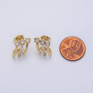 14K Gold Filled 15mm Micro Paved CZ Square Claw Stud Earrings | Earrings-00035 - The Edit LLC