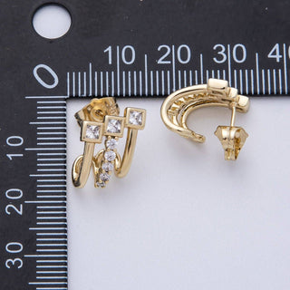 14K Gold Filled 15mm Micro Paved CZ Square Claw Stud Earrings | Earrings-00035 - The Edit LLC