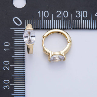 14K Gold Filled 17.3mm Clear CZ Oval Solitaire Cartilage Huggie Earrings | Earrings-00090 - The Edit LLC