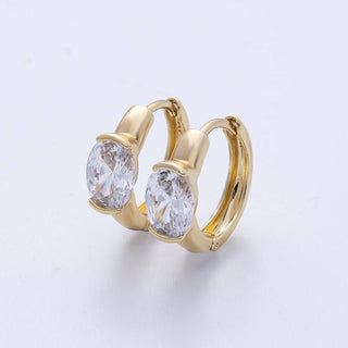 14K Gold Filled 17.3mm Clear CZ Oval Solitaire Cartilage Huggie Earrings | Earrings-00090 - The Edit LLC