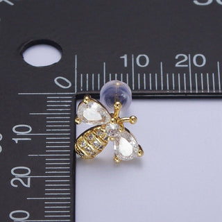 14K Gold Filled Micro Paved Bumble Queen Bee Cubic Zirconia Gold Stud Earrings | AD-586 - The Edit LLC