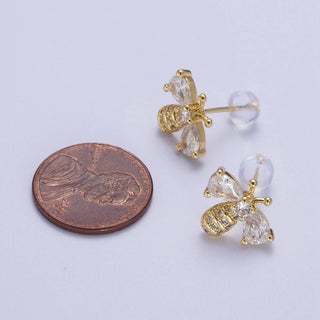 14K Gold Filled Micro Paved Bumble Queen Bee Cubic Zirconia Gold Stud Earrings | AD-586 - The Edit LLC