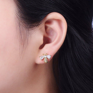 14K Gold Filled Micro Paved Bumble Queen Bee Cubic Zirconia Gold Stud Earrings | AD-586 - The Edit LLC