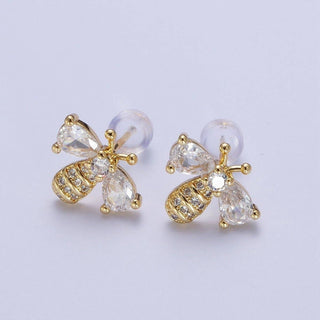 14K Gold Filled Micro Paved Bumble Queen Bee Cubic Zirconia Gold Stud Earrings | AD-586 - The Edit LLC
