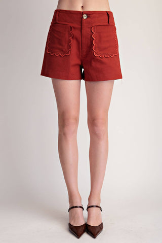 Rust Scallop Detail Pocket Colette Shorts