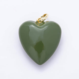 16K Gold Filled 36mm Colorful Glossy Enamel Puffy Heart Pendant | Charms-01668 - Charms-01675: White - The Edit LLC