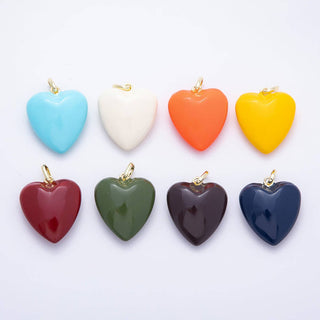 16K Gold Filled 36mm Colorful Glossy Enamel Puffy Heart Pendant | Charms-01668 - Charms-01675: White - The Edit LLC