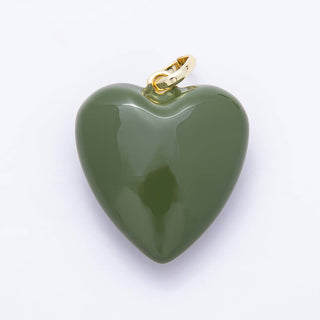 16K Gold Filled 36mm Colorful Glossy Enamel Puffy Heart Pendant | Charms-01668 - Charms-01675: White - The Edit LLC