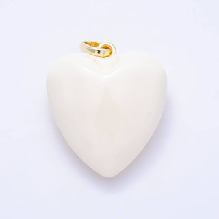 16K Gold Filled 36mm Colorful Glossy Enamel Puffy Heart Pendant | Charms-01668 - Charms-01675: White - The Edit LLC