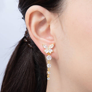 18K Gold Filled 42.5mm Clear CZ Butterfly Drop Stud Earrings | Earrings-00047 - The Edit LLC