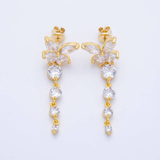 18K Gold Filled 42.5mm Clear CZ Butterfly Drop Stud Earrings | Earrings-00047 - The Edit LLC