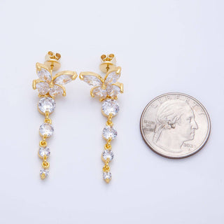 18K Gold Filled 42.5mm Clear CZ Butterfly Drop Stud Earrings | Earrings-00047 - The Edit LLC