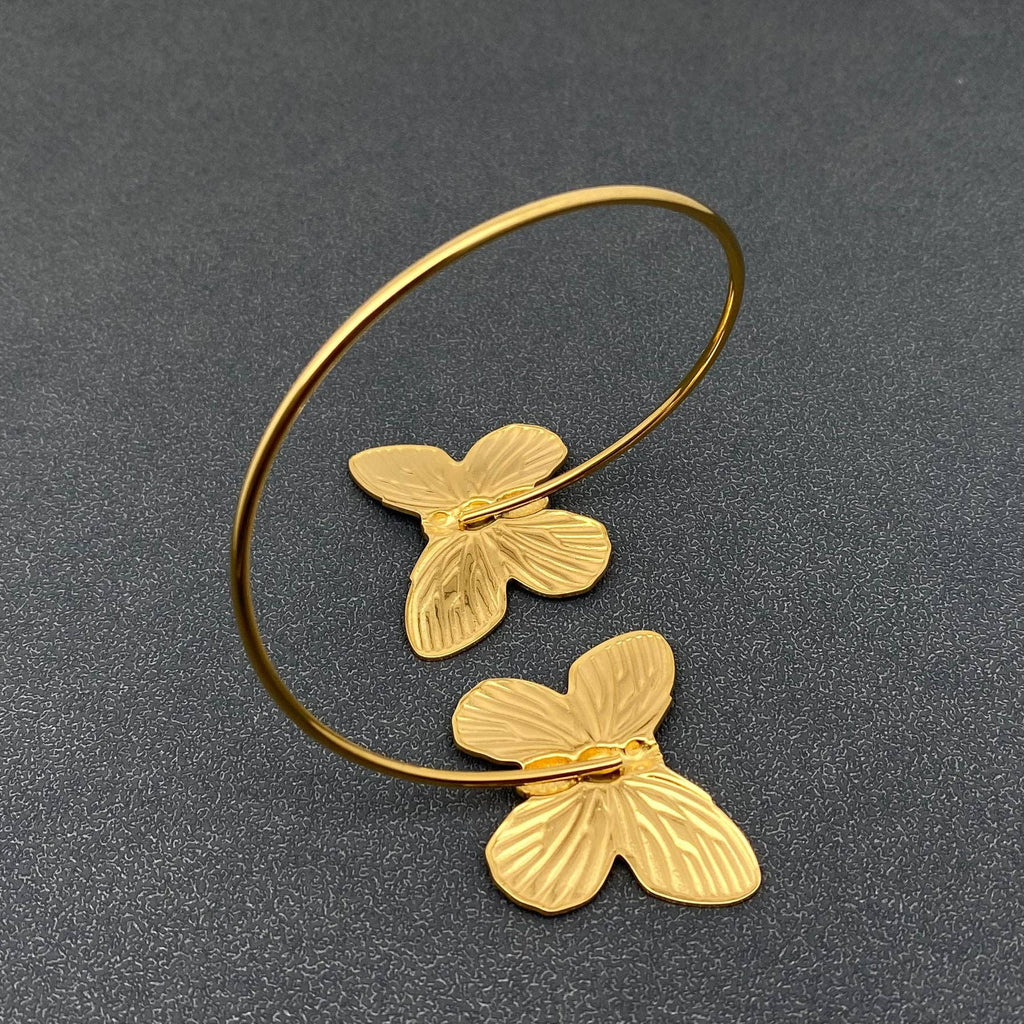 18K Gold Plated SS Double Butterfly Adjustable Cuff - FGS - The Edit LLC