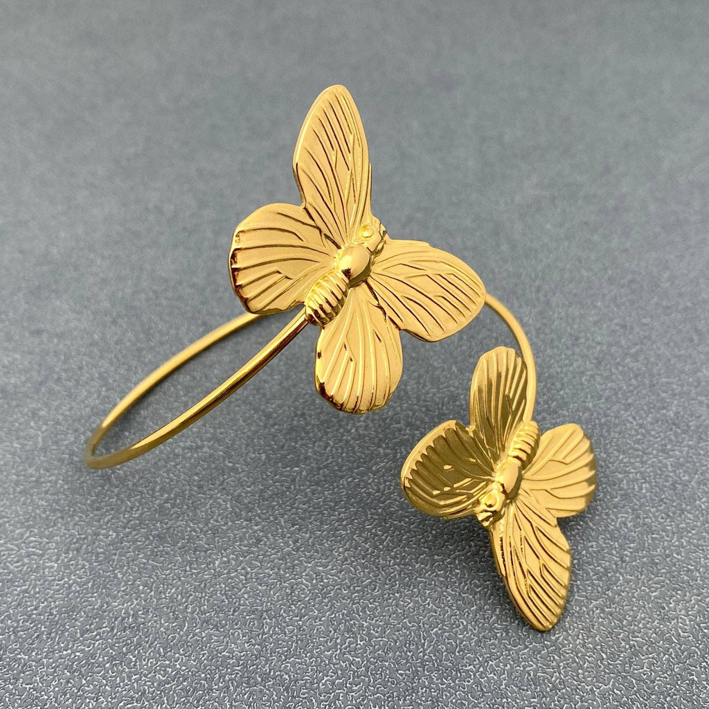 18K Gold Plated SS Double Butterfly Adjustable Cuff - FGS - The Edit LLC