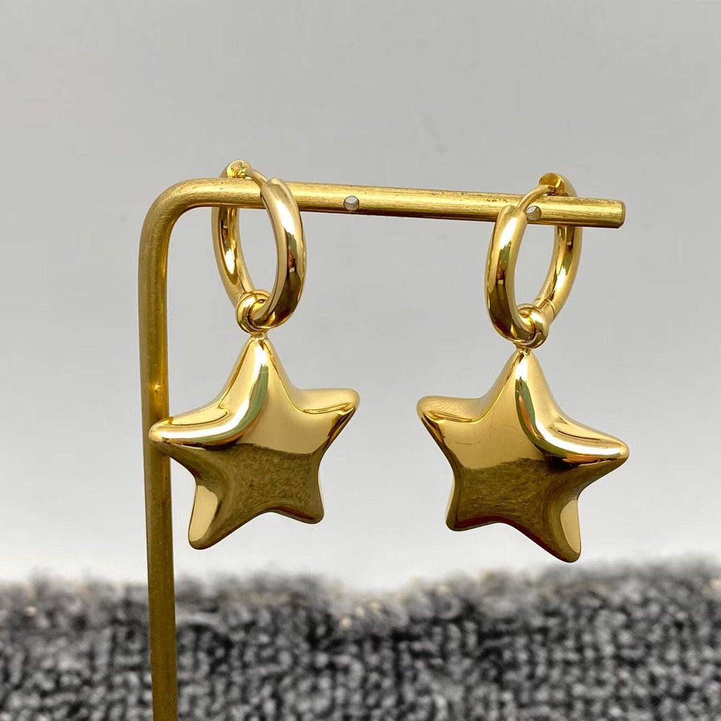 18K Gold Plated SS Glossy Star Charm Huggie Earrings - FGS/MS: Golden - The Edit LLC