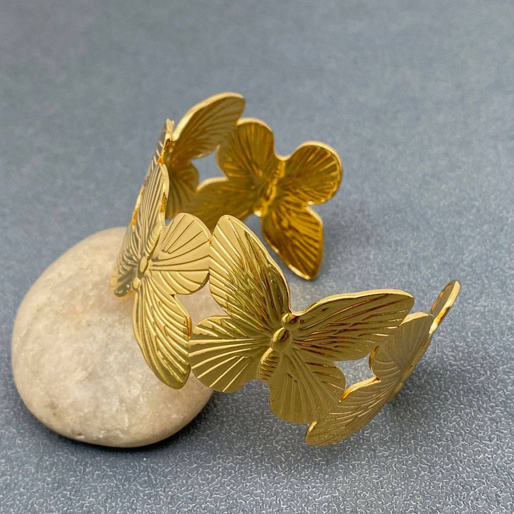 18K Gold Plated Stainless Steel Butterfly Cuff - FGS - The Edit LLC