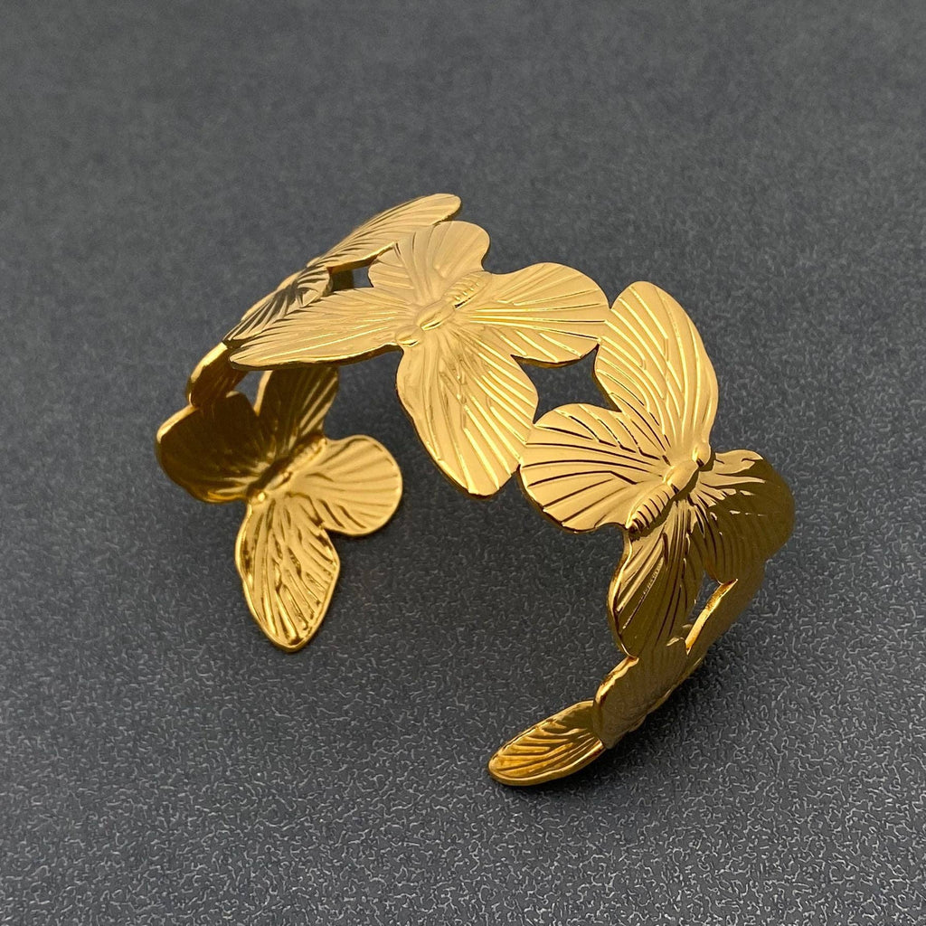 18K Gold Plated Stainless Steel Butterfly Cuff - FGS - The Edit LLC