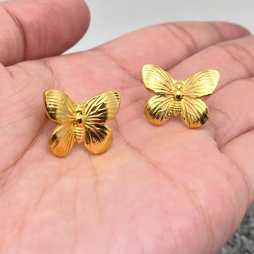 18K Gold Plated Stainless Steel Butterfly Ear Studs - FGS - The Edit LLC