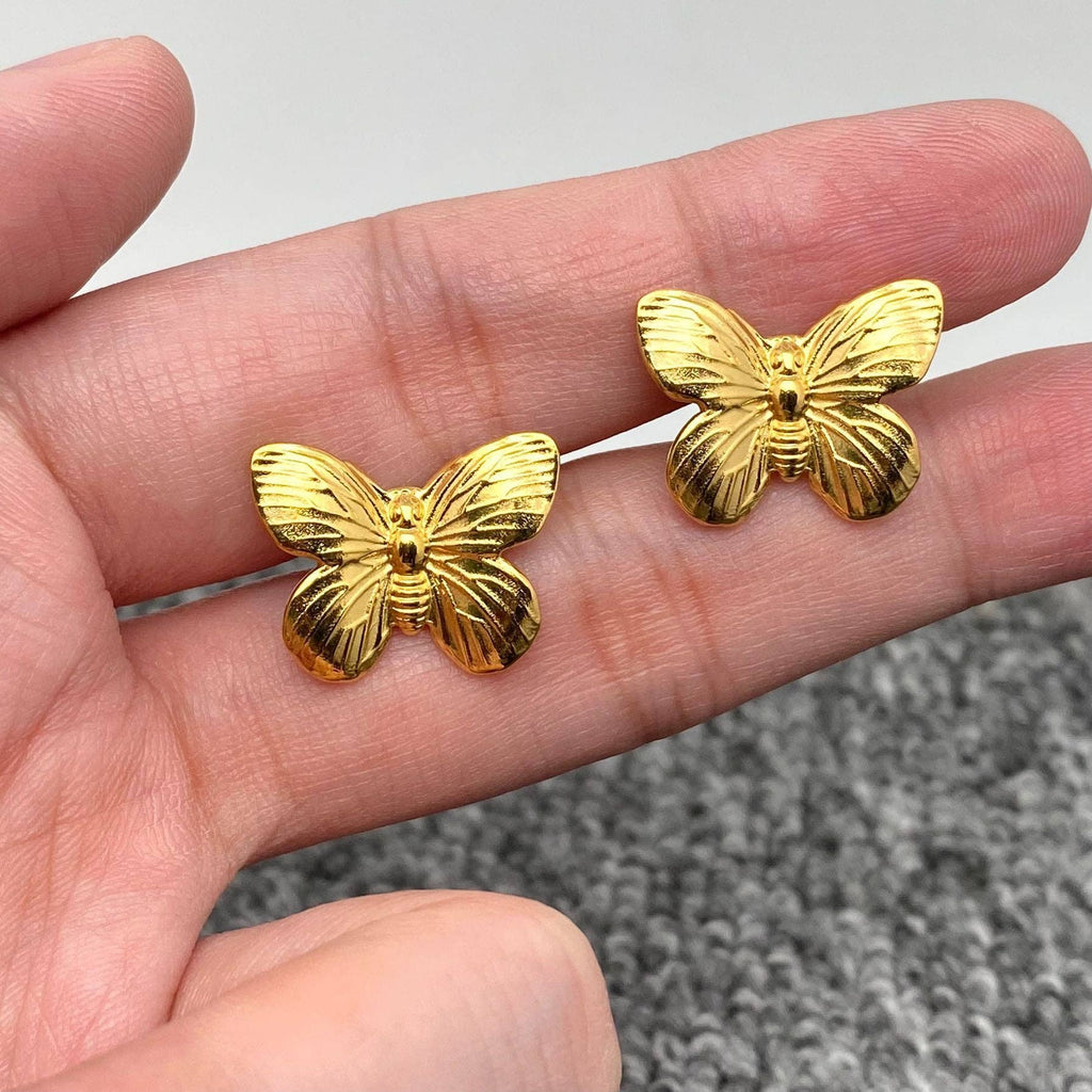 18K Gold Plated Stainless Steel Butterfly Ear Studs - FGS - The Edit LLC