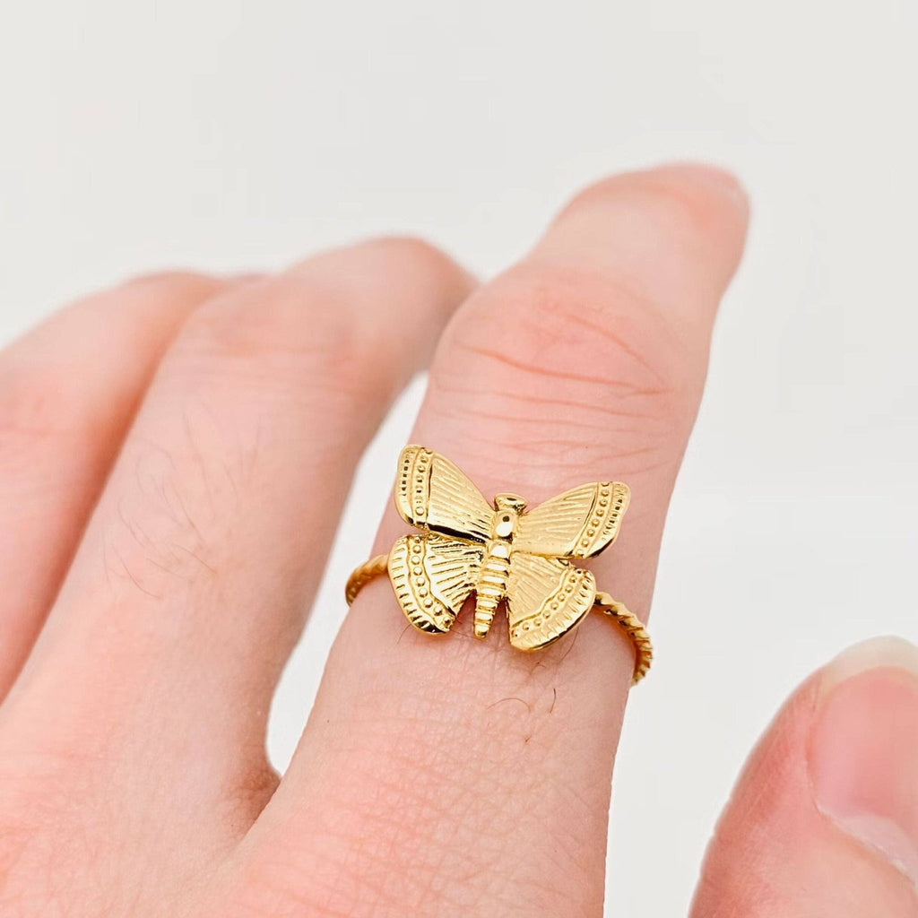 18K Gold Plated Stainless Steel Butterfly Ring - FGS - The Edit LLC