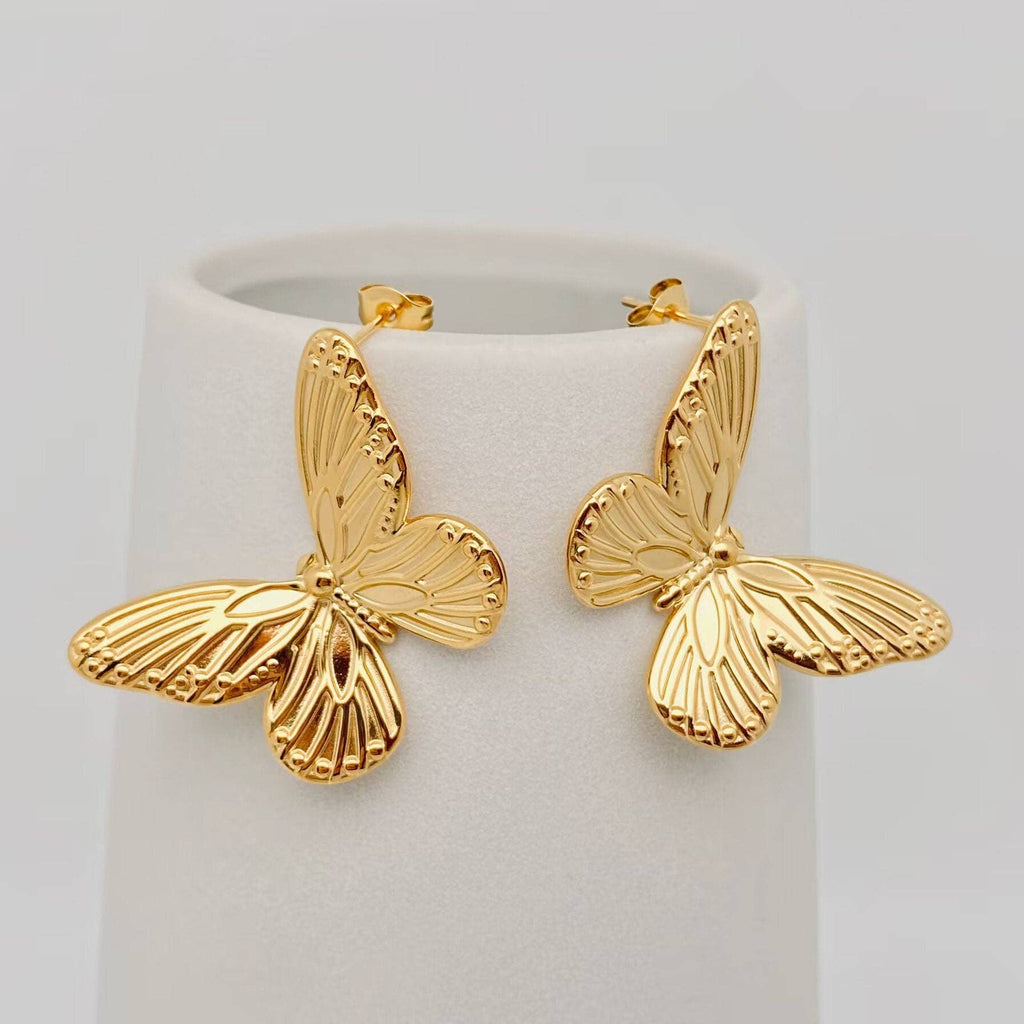18K Gold Plated Stainless Steel Large Butterfly Earrings - FGS - The Edit LLC