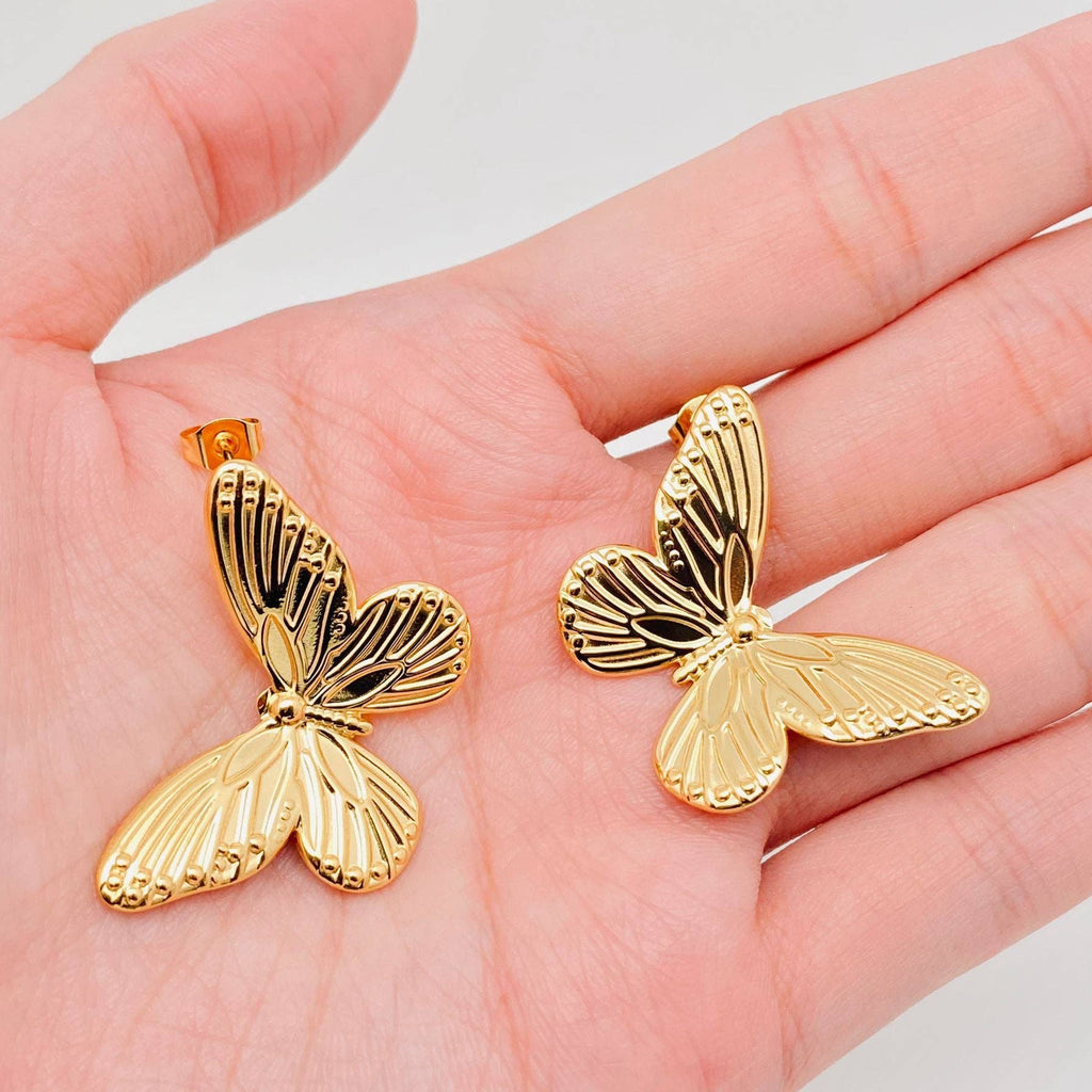18K Gold Plated Stainless Steel Large Butterfly Earrings - FGS - The Edit LLC