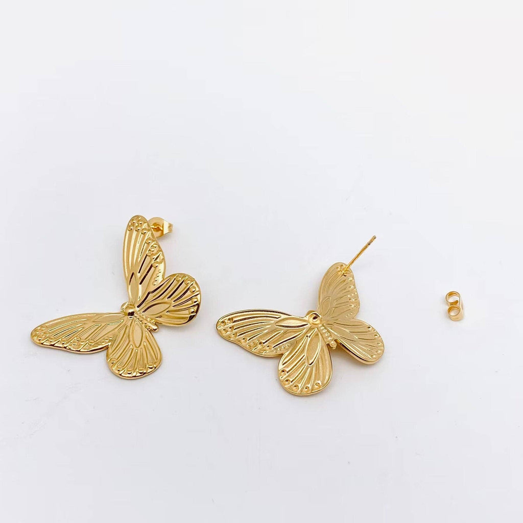18K Gold Plated Stainless Steel Large Butterfly Earrings - FGS - The Edit LLC