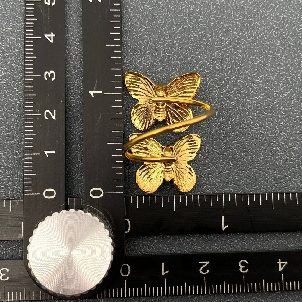 18K Gold Plated Steel Adjustable Double Butterfly Ring - FGS - The Edit LLC
