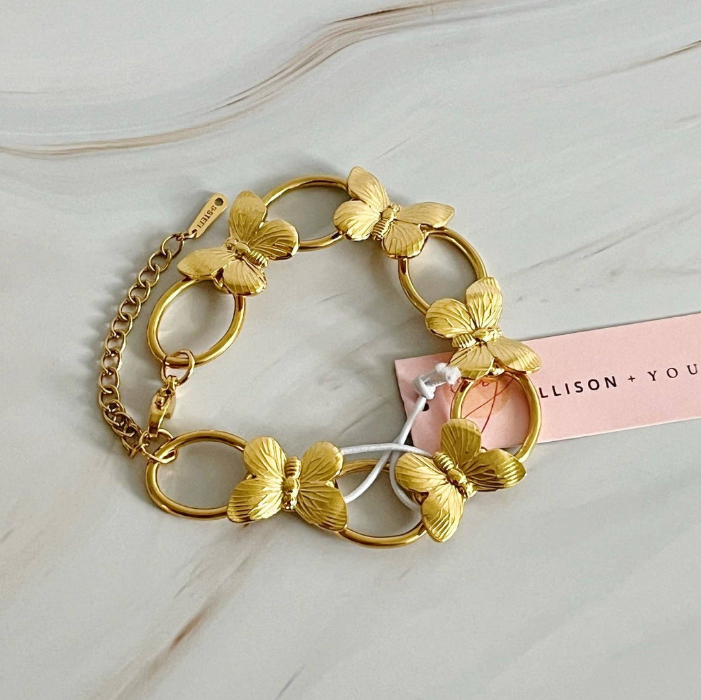 18K Gold Plated Steel Butterfly Linked Bracelet - The Edit LLC