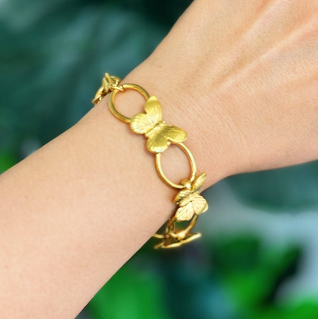 18K Gold Plated Steel Butterfly Linked Bracelet - The Edit LLC