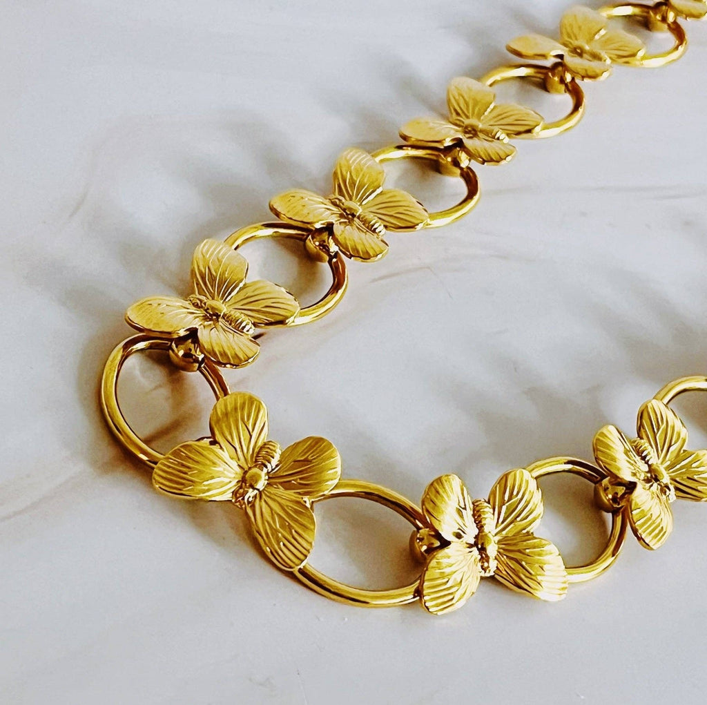 18K Gold Plated Steel Butterfly Linked Necklace - The Edit LLC