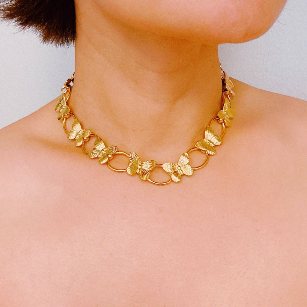 18K Gold Plated Steel Butterfly Linked Necklace - The Edit LLC