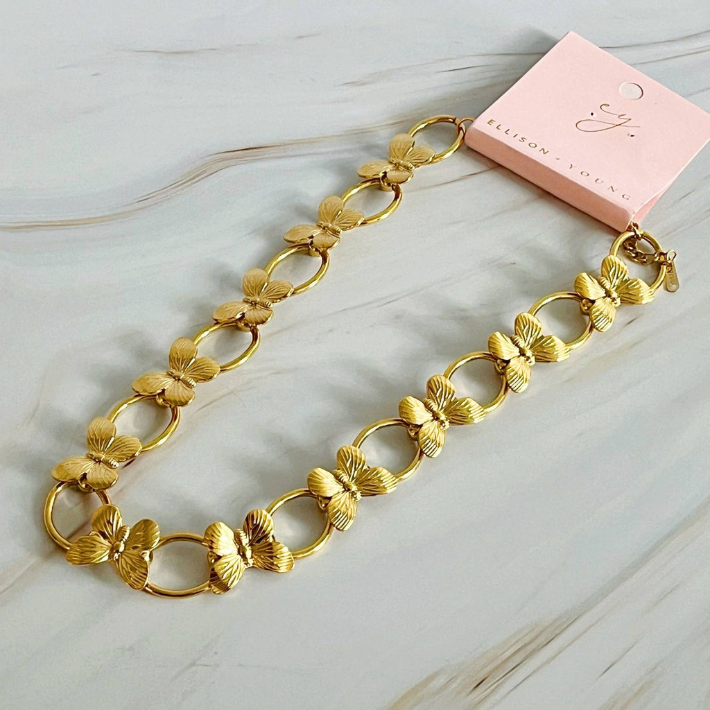 18K Gold Plated Steel Butterfly Linked Necklace - The Edit LLC