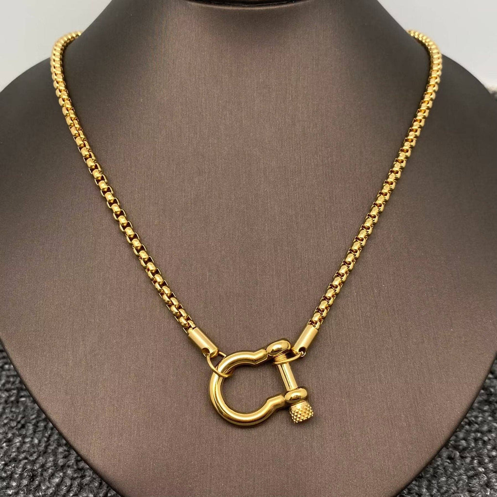 18K Golden S.Steel Horseshoe Buckle Charm Necklace - FGS: Golden - The Edit LLC