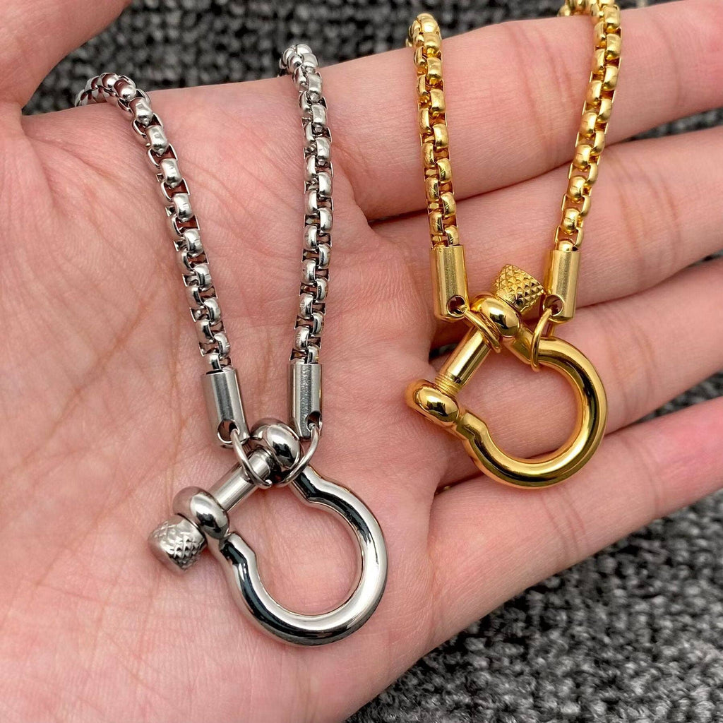 18K Golden S.Steel Horseshoe Buckle Charm Necklace - FGS: Golden - The Edit LLC