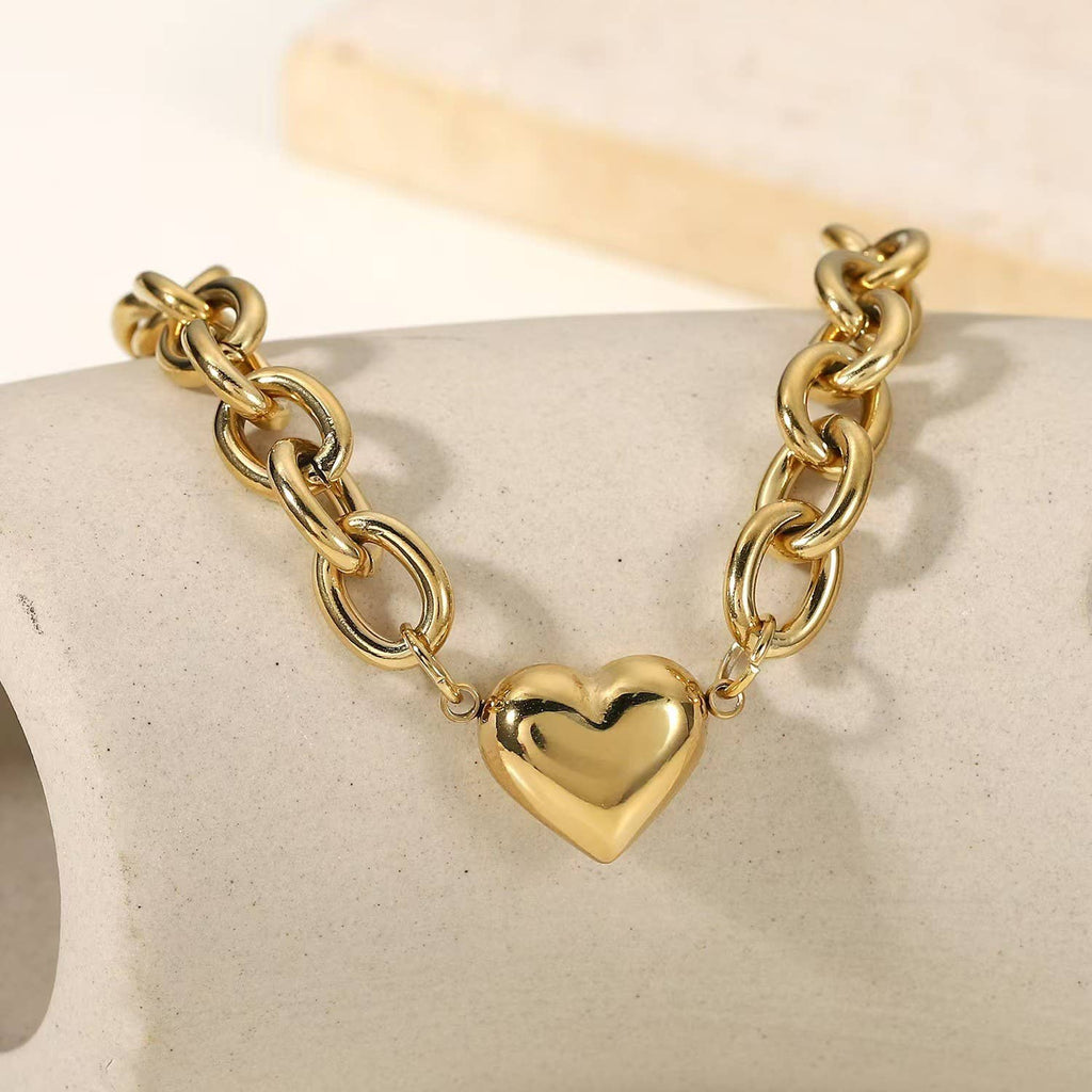 18K STAINLESS STEEL TARNISH FREE HEART NECKLACE | 40NK351: Gold - The Edit LLC