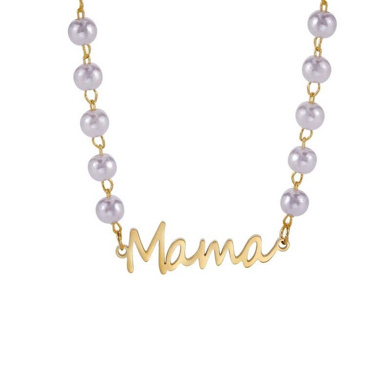 18K STAINLESS STEEL TARNISH FREE MAMA NECKLACE | 40NK9454: Gold - The Edit LLC