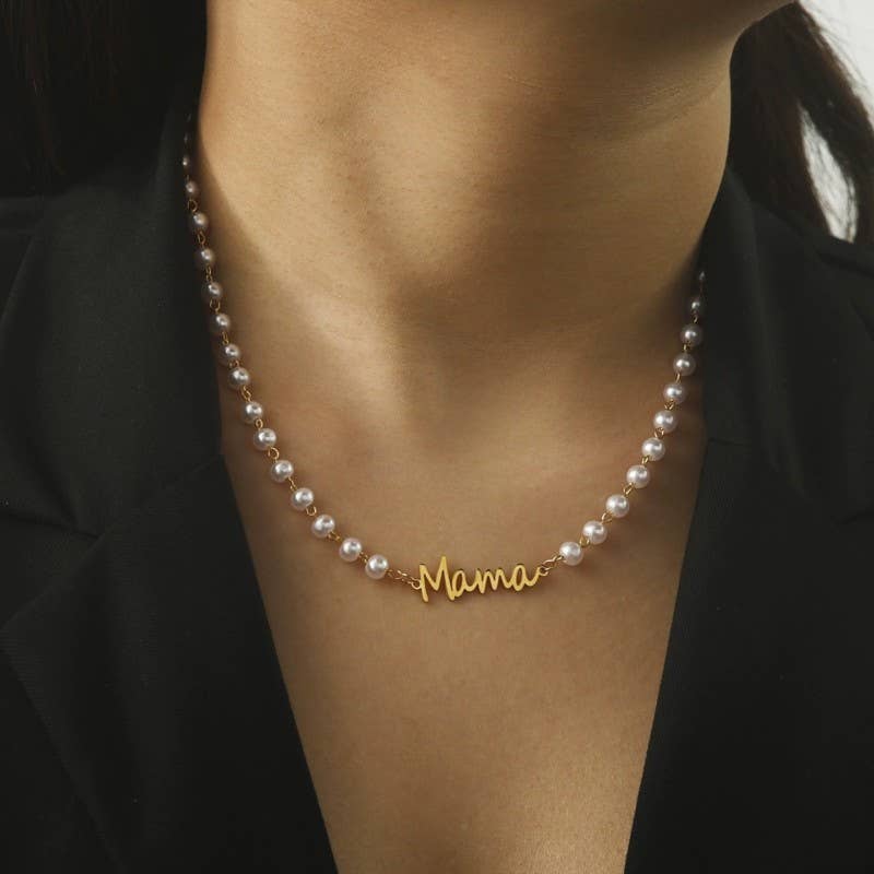 18K STAINLESS STEEL TARNISH FREE MAMA NECKLACE | 40NK9454: Gold - The Edit LLC