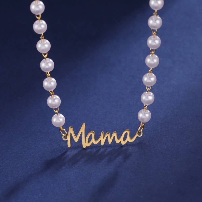 18K STAINLESS STEEL TARNISH FREE MAMA NECKLACE | 40NK9454: Gold - The Edit LLC