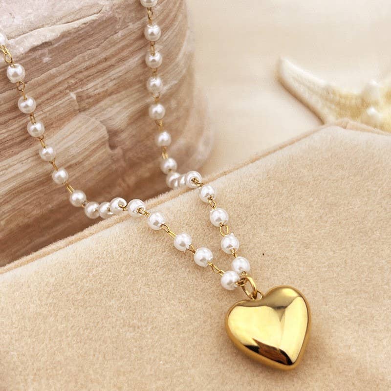 18K STAINLESS STEEL TARNISH FREE Pearl HEART NECKLACE - The Edit LLC