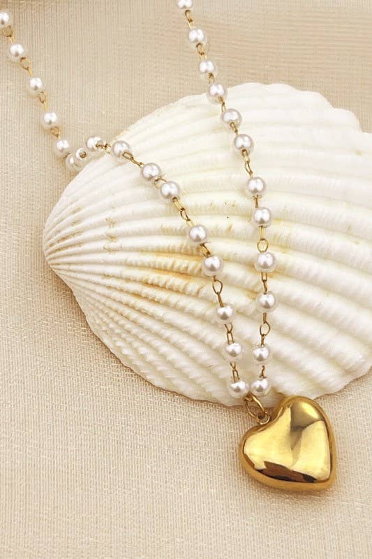18K STAINLESS STEEL TARNISH FREE Pearl HEART NECKLACE - The Edit LLC